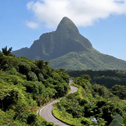 Caribbean Holidays, Cheap Martinique Holidays, A scenic Martinique road winding through tropical forest towards a mountain viewpoint, with dramatic green hills and blue sky