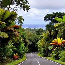 Caribbean Holidays, Cheap May Holidays, A scenic Martinique road winding through lush rainforest towards Mount Pel&eacute;e, with tropical plants and distant sea views