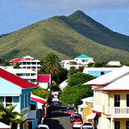 Caribbean Holidays, Cheap May Holidays, A scenic view of Basseterre, Saint Kitts, with colourful buildings, historic streets and green volcanic hills in the background