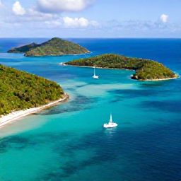 Caribbean Holidays, Cheap May Holidays, Aerial view of the British Virgin Islands with turquoise water, green islands and sailing boats under bright sunshine