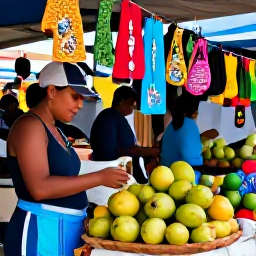 Caribbean Holidays, Cheap May Holidays, Dominican Republic local market with tropical fruit, colourful crafts and friendly shoppers in a sunny outdoor setting