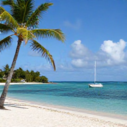 Caribbean Holidays, Cheap May Holidays, Quiet white-sand Caribbean beach on Bequia with palm trees, calm turquoise water and a small sailing boat offshore