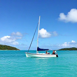 Caribbean Holidays, Cheap May Holidays, Small sailing boat travelling between green British Virgin Islands with calm turquoise sea and blue sky