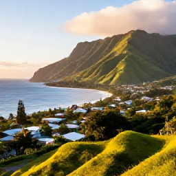 Caribbean Holidays, Cheap Montserrat Holidays, A scenic view of Montserrat's green volcanic hills, coastline and small Caribbean villages in warm morning light