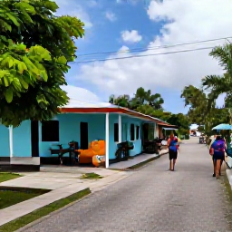 Caribbean Holidays, Cheap Nature Holidays, Friendly Caribbean village street with a small guesthouse, local caf&eacute; and travellers exploring on foot