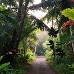 Caribbean Holidays, Cheap Nature Holidays, Lush Caribbean rainforest with a narrow walking trail, tropical foliage and soft morning light