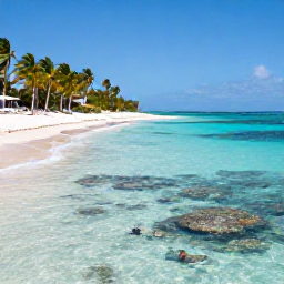 Caribbean Holidays, Cheap November Cura&ccedil;ao, Quiet Cura&ccedil;ao beach with snorkellers, palm trees and vivid coral reef visible in clear shallow water