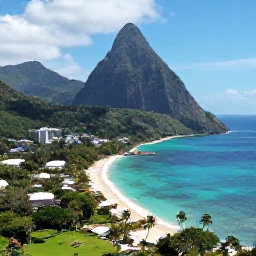Caribbean Holidays, Cheap November Holidays, A bright aerial view of Saint Lucia's green mountains, turquoise Caribbean water and sandy beaches in November sunshine
