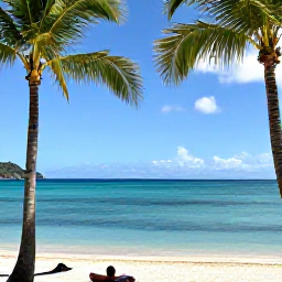 Caribbean Holidays, Cheap November Holidays, A sunny Caribbean beach in the United States Virgin Islands in November, with calm turquoise water, palm trees and a relaxed traveller enjoying the shore