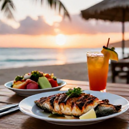 Caribbean Holidays, Cheap November Holidays, Casual beachfront restaurant in Saint Vincent serving fresh grilled fish, tropical salad and local drinks at sunset