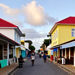 Caribbean Holidays, Cheap November Holidays, Colourful streets in Marigot and Philipsburg with Caribbean buildings, small shops, caf&eacute;s and people exploring in warm daylight