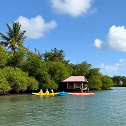 Caribbean Holidays, Cheap November Holidays, Kayakers exploring calm coastal water near mangroves in Turks and Caicos with bright Caribbean sunlight