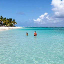 Caribbean Holidays, Cheap November Holidays, Palm-fringed Anse Dufour beach in Martinique with clear turquoise water and a few swimmers, realistic travel photograph