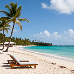 Caribbean Holidays, Cheap November Holidays, Quiet sandy Caribbean beach on Tortola with sun loungers, palm trees, gentle waves and a small local beach bar
