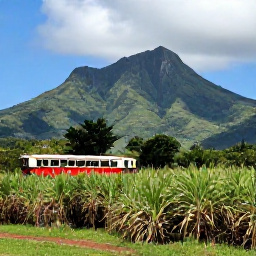 Caribbean Holidays, Cheap November Holidays, Scenic Saint Kitts railway journey passing green hills and sugar cane fields beneath Mount Liamuiga