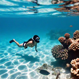 Caribbean Holidays, Cheap November Holidays, Snorkeller exploring clear shallow water near a British Virgin Islands reef, tropical fish, coral and sunlit turquoise sea