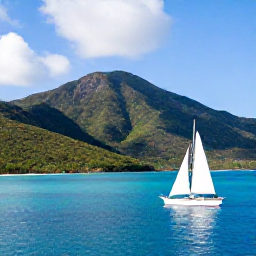 Caribbean Holidays, Cheap November Holidays, Traditional sailing boat and small motor yacht cruising between green British Virgin Islands, calm blue water and dramatic coastal scenery
