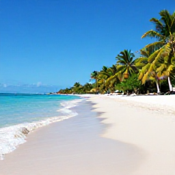 Caribbean Holidays, Cheap November Holidays, Tropical Tobago beach in November with calm turquoise water, soft white sand, palm trees and a relaxed holiday atmosphere