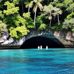 Caribbean Holidays, Cheap November Jamaica, Visitors swimming in the Blue Hole near Ocho Rios, surrounded by lush Jamaican forest, rocks and clear blue water