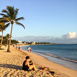 Caribbean Holidays, Cheap November Puerto Rico, Golden sandy beach in Puerto Rico with calm turquoise water, palm trees and visitors enjoying a quiet November afternoon