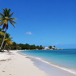 Caribbean Holidays, Cheap October Dominica, Quiet black-sand beach on Dominica with palm trees, calm turquoise water and a small fishing village in the distance