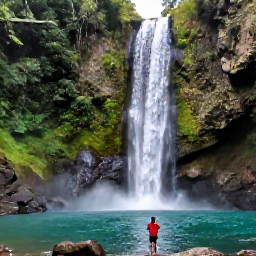Caribbean Holidays, Cheap October Dominica, Traveller hiking through Dominica rainforest beside a clear waterfall and natural pool, with dramatic green mountains behind