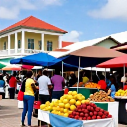 Caribbean Holidays, Cheap October Grenada, Colourful local market in St George&rsquo;s Grenada, fresh tropical fruit, spices, friendly vendors and historic Caribbean buildings