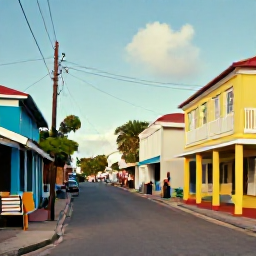 Caribbean Holidays, Cheap October Holidays, A charming waterfront street in Basseterre, Saint Kitts, with colourful buildings, local shops, and visitors exploring in warm October weather