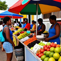Caribbean Holidays, Cheap October Holidays, A colourful street market in Trinidad with local fruit, spices, street food stalls and friendly shoppers