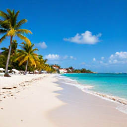 Caribbean Holidays, Cheap October Holidays, Bright Caribbean beach on Saint Martin in October, turquoise water, white sand, palm trees and a relaxed holiday atmosphere