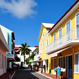 Caribbean Holidays, Cheap October Holidays, Colourful historic streets and waterfront buildings in Charlotte Amalie, St Thomas, United States Virgin Islands, with visitors exploring local shops