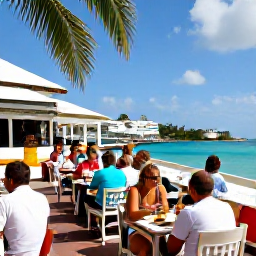 Caribbean Holidays, Cheap October Holidays, Colourful waterfront restaurants and caf&eacute;s in Grand Case, Saint Martin, with diners enjoying local Caribbean and French-inspired food