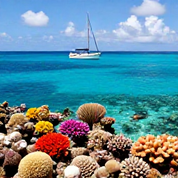 Caribbean Holidays, Cheap October Holidays, Snorkeller exploring clear water above a colourful coral reef near the Grenadines, with a small sailing boat nearby