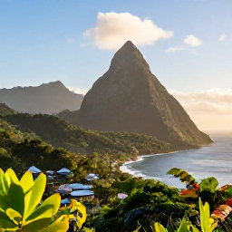 Caribbean Holidays, Cheap October Holidays, The Pitons rising above a lush Saint Lucia coastline at golden hour, viewed from a scenic lookout