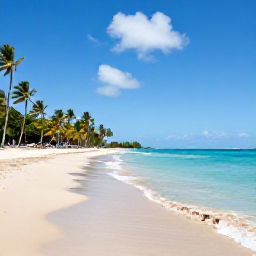 Caribbean Holidays, Cheap October Martinique, A sunny Martinique beach in October with calm turquoise water, palm trees and a quiet shoreline