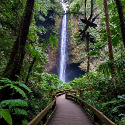 Caribbean Holidays, Cheap Puerto Rico April, El Yunque rainforest in Puerto Rico with lush foliage, a clear waterfall and a walking trail