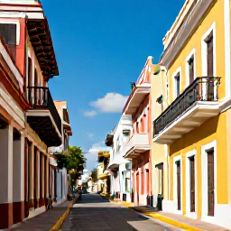 Caribbean Holidays, Cheap Puerto Rico, Colourful streets and historic Spanish colonial buildings in Old San Juan, Puerto Rico, photographed in warm October sunshine