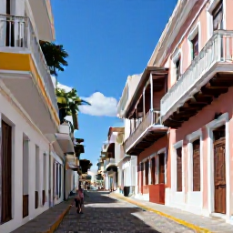 Caribbean Holidays, Cheap Puerto Rico Holidays, Historic colourful streets of Old San Juan with colonial buildings, balconies and cobbled paving under bright Caribbean sunshine