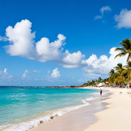Caribbean Holidays, Cheap Puerto Rico March, Sunny Puerto Rico beach in March with turquoise water, palm trees and relaxed travellers