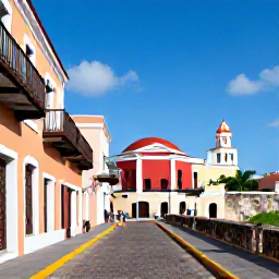 Caribbean Holidays, Cheap Puerto Rico, Visitors walking along cobbled streets beside colourful colonial buildings and the historic fortifications of Old San Juan