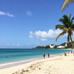 Caribbean Holidays, Cheap Saint Martin, Affordable beach holiday on Saint Martin with turquoise water, palm trees and relaxed travellers on a sandy Caribbean beach