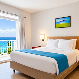 Caribbean Holidays, Cheap Saint Martin, Budget-friendly accommodation in Saint Martin, showing a bright simple hotel room or self-catering apartment near the Caribbean coast