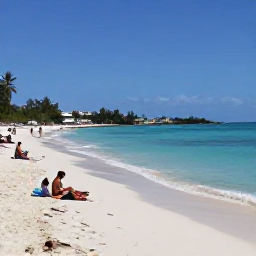 Caribbean Holidays, Cheap Saint Martin, Travellers relaxing on a sandy Caribbean beach with clear shallow water and simple affordable facilities on Saint Martin