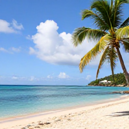 Caribbean Holidays, Cheap Saint Vincent Holidays, Bright Caribbean beach on Saint Vincent with calm turquoise water, palm trees and a relaxed budget holiday atmosphere