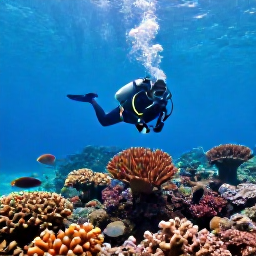 Caribbean Holidays, Cheap Scuba Diving, A colourful Caribbean coral reef with a scuba diver exploring tropical fish in clear turquoise water