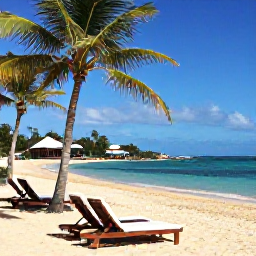 Caribbean Holidays, Cheap September Antigua, Quiet Antigua beach with sun loungers, palm trees, turquoise Caribbean water and a small beach bar in September