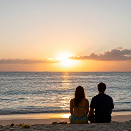 Caribbean Holidays, Cheap September Barbados, A couple watching a warm sunset over the Caribbean Sea from a Barbados beach