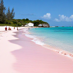 Caribbean Holidays, Cheap September Bermuda, A colourful Bermuda beach with pink sand, clear shallow water, snorkellers and green coastal scenery