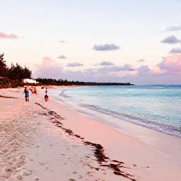 Caribbean Holidays, Cheap September Bermuda, A sunny pink-sand beach in Bermuda with calm turquoise water, a few relaxed visitors and soft September light