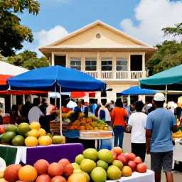 Caribbean Holidays, Cheap September Dominica, A friendly outdoor market in Roseau, Dominica, with colourful fruit, local food and historic Caribbean buildings